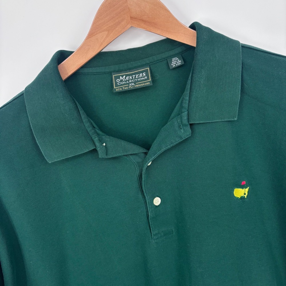 Masters Collection Polo Shirt Mens XXL Green Cotton Pique Golf Vtg Cropped Fit